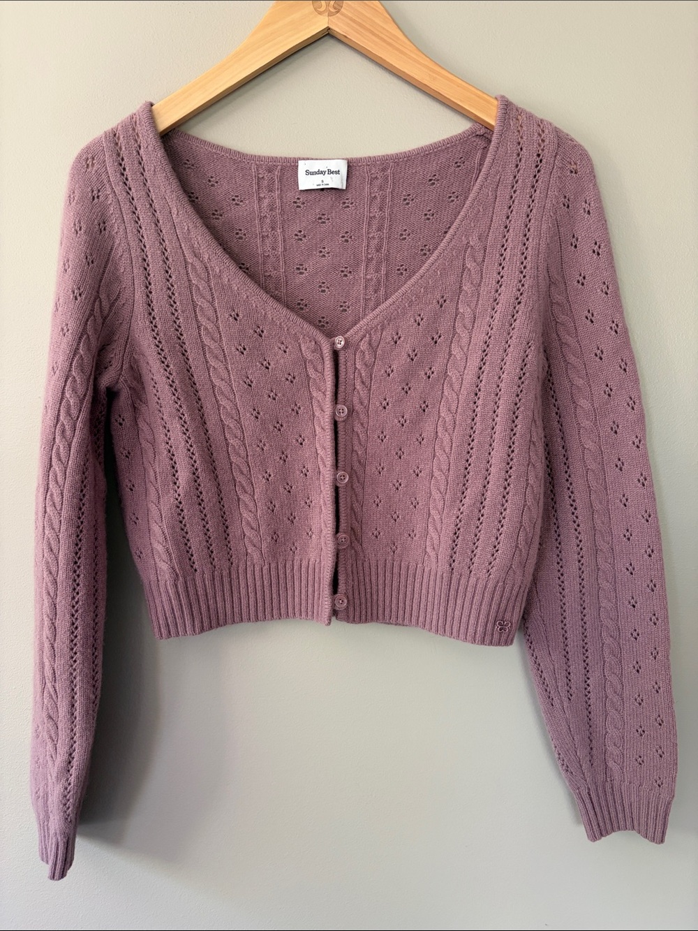 Aritzia Sunday Best Romy Merino Wool Cropped Cardigan Small Cottage Lavender